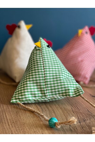 El Yapımı Kumaş Horoz Kapı Durdurucu - Kırmızı Kareli (Gingham)