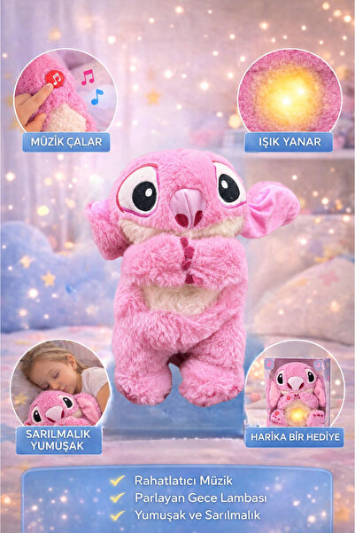 ZİVENTA 25Cm Nefes Alan Uyku Arkadaşı Sesli Işıklı Kulakları Hareketli Yumuşa...