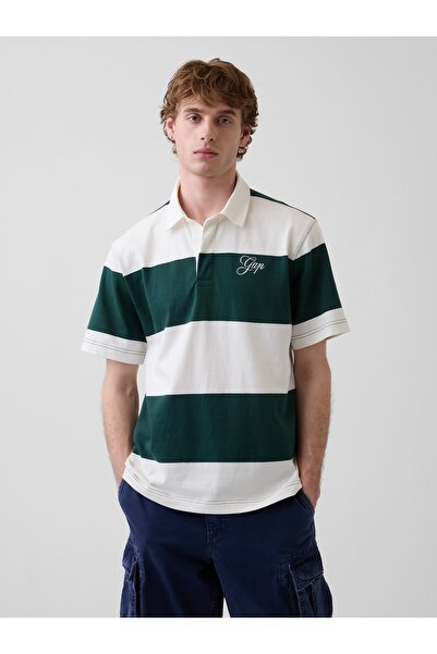 GAP Erkek Koyu Yeşil Relaxed Logo Rugby Polo T-Shirt