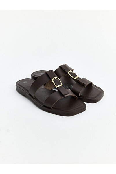 LC Waikiki Vizyon New Season Brown Double-Striped Women's Slippers