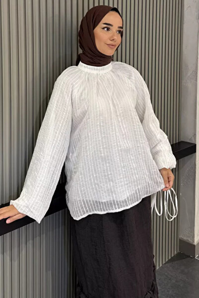 TOZLU Lace-Up Waist Lined Hijab Blouse