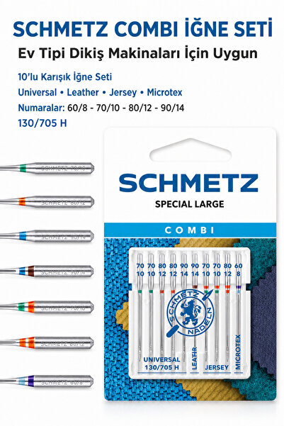hodbehod Schmetz Combi Ev Tipi Aile Dikiş Makine İğnesi Set Universal Deri Je...