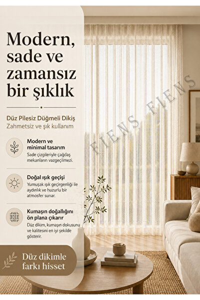 FİENS Optik Beyaz Lüks Keten File Tül Perde - Pilesiz, Düz Dikim Kornişli - Ütü İstemez Ağır Gamajlı Kedi Dostu