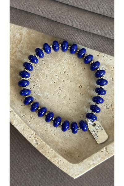 Dore Collection Cobalt Blue Beaded Badge Figured Bracelet with Silver Detail,...