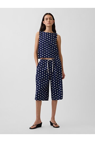 GAP Kadın Lacivert Keten Karışımlı Relaxed Easy Culotte Pantolon