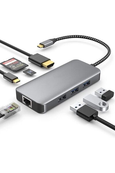 GENERAL موزع USB C 8 في 1 مع محول HDMI 4K، منفذ ايثرنت 1000 ميجابت في الثانية...