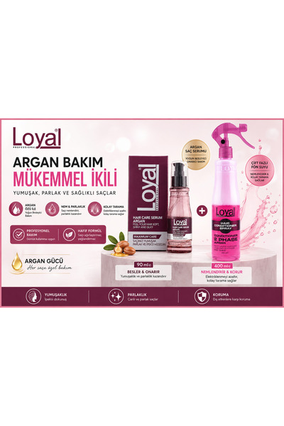 Loyal Argan Bakım Seti - Argan Saç Serumu ve Elektriklenme Karşıtı Isı Koruyu...