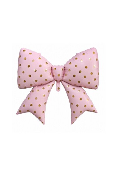 Patladı Gitti Polka Dot Pink Bow Foil Balloon 98-75 cm