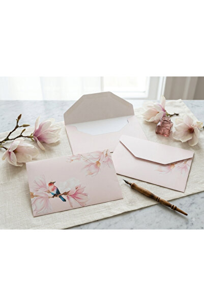 Rana İkra Art Pink Colored Bird Themed Letter Envelopes (25 Pieces)