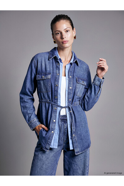 LC Waikiki Vizyon New Season Indigo Women's Jean Shirt with Tie Waist