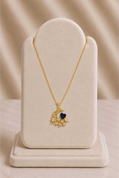 mdm style Navy Blue Heart Moon and Star Figured Steel Necklace