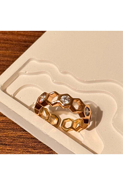 F&I FLORAL İSTANBUL Rose Gold Stone Honeycomb Ring - Adjustable