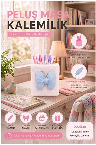Artmaster Açık Mavi Masaüstü Peluş Kalemlik 1 Adet PP-283 Renkli Masa Üstü Ka...