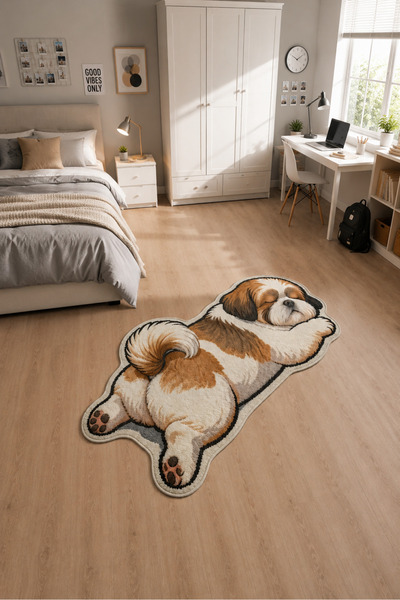ZNG design home Kedi Köpek Figürlü Düzensiz Kesim Dekoratif Halı – Dijital Ba...