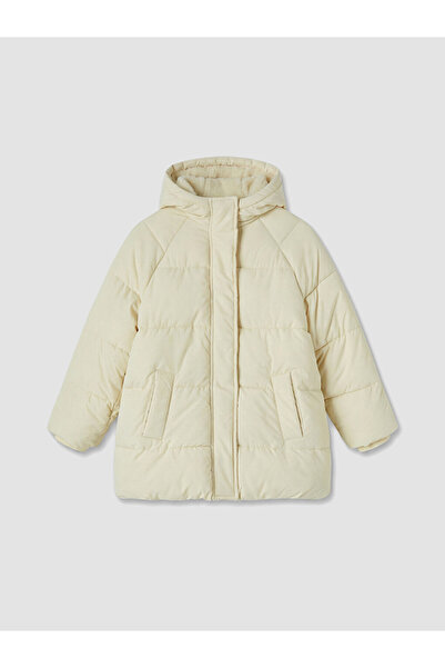 LC Waikiki Yellow Regular Fit Hooded Girl's Puffer Coat