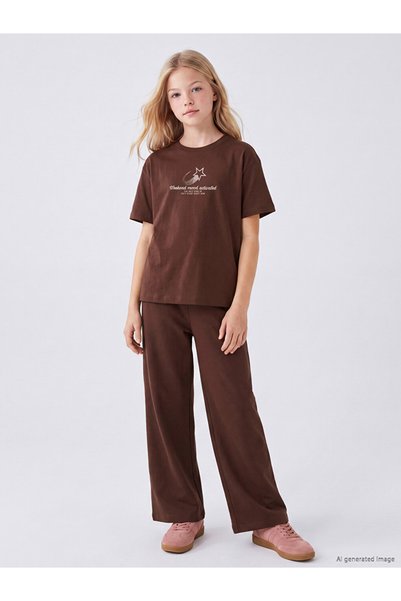 LC Waikiki Brown Printed Girls' Soft Touch Set