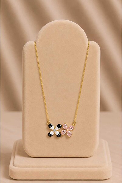 mdm style Black White and Pink Floral Steel Necklace