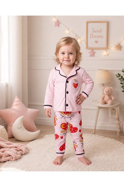 derin baby 100% Cotton Long Sleeve Buttoned Good Night Heart Patterned Soft T...