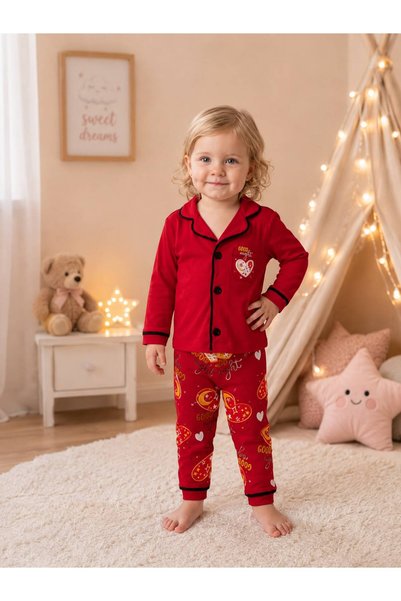 derin baby 100% Cotton Long Sleeve Buttoned Good Night Heart Patterned Soft T...