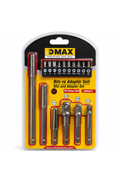 DMAX DMX4071 16 Parça Bits ve Adaptör Seti – Uzatma Aparatlı Lokma ve Tornavi...