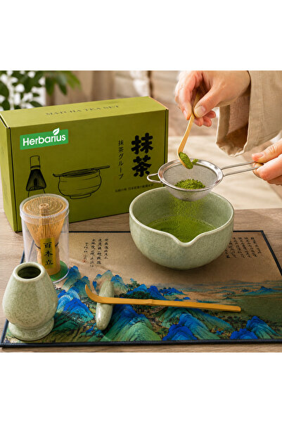 Herbarius 8 Parça Adaçayı Yeşili Renk Matcha Çayı Hazırlama Seti - Geleneksel Japon Matcha Seti