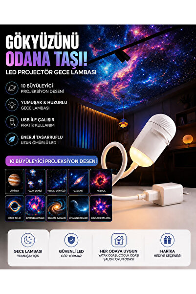 asfteknoloji LED Gökyüzü Uzay Projektör Gece Lambası – 10 Farklı Uzay & Galak...