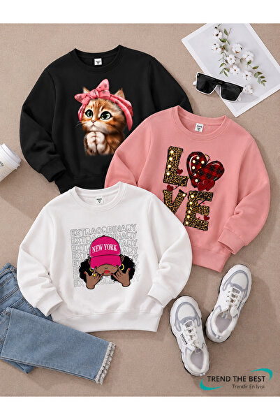 TREND THE BEST Trendin En İyisi Winter Unisex Black, Pink, White 3-Piece Swea...