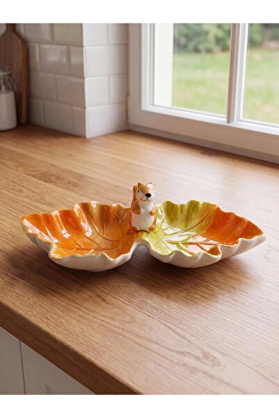 LC Waikiki Mixed Leaf Form Two-Compartment Ceramic Presentation Bowl (W6)