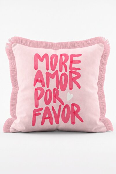 IdeCraft More Amor Por Favor Pink Decorative Fringed Throw Pillow Cover with ...