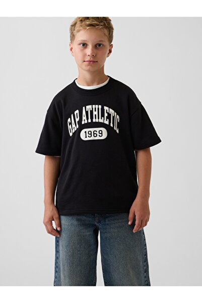 GAP Erkek Çocuk Siyah Fransız Havlu Kumaş Kısa Kollu Sweatshirt