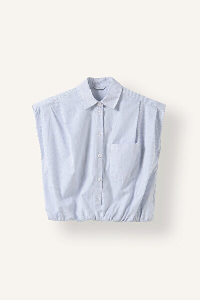 DeFacto Overshirt Classic Fit Striped Collar Pocketed Poplin Hem Elasticated ...