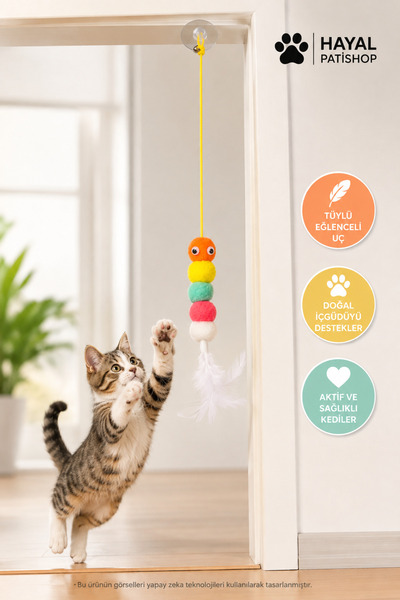 HAYAL PATİSHOP Vantuzlu İnteraktif Kedi Oyuncağı 150 cm – Tüylü Peluş Kedi Ol...