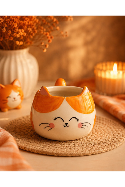 Kotium Ceramics Kedi Kupa Turuncu Benek Desenli Özel Kabartmalı Tamamıyla El ...