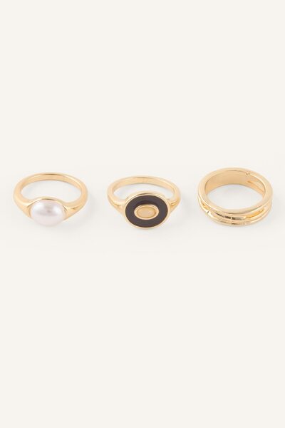 DeFacto Women's Pearl and Geometric Detailed 3-Piece Ring Set I4297Axns