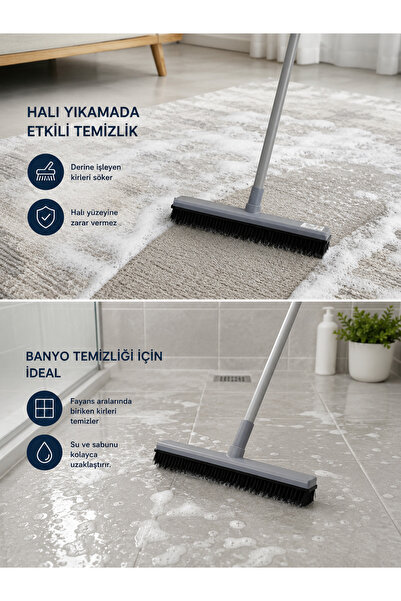 GÜL TEMİZLİK Uzun Saplı Silikon Halı Yıkama Fırçası – Banyo, Fayans ve Zemin ...