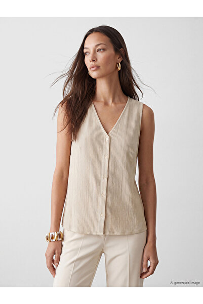 LC Waikiki Vizyon New Season Ecru V-Neck Women's Muslin Vest