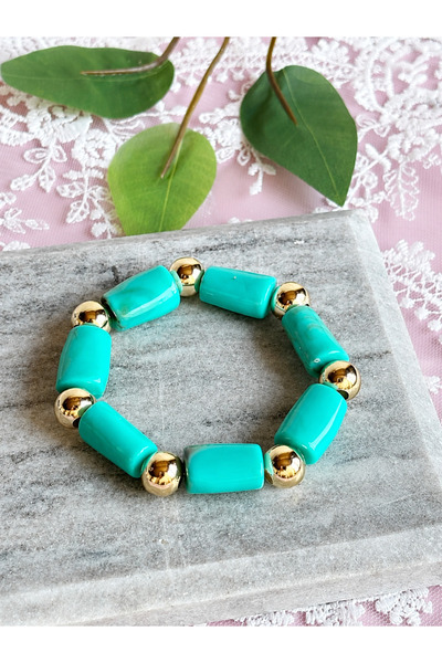 FLAWSOME JEWELRY STORE Elastic Turquoise Stone Bracelet