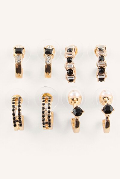 DeFacto Women's Stone and Pearl Detailed 4-Piece Hoop Earring Set I4268Axns