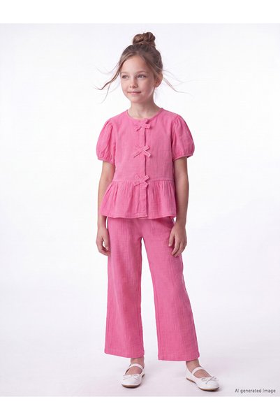 LC Waikiki Pink Bowknot Girl's Suit