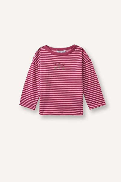 DeFacto 100% Cotton Regular Fit Crew Neck Striped Floral Snap Fastener on Sho...