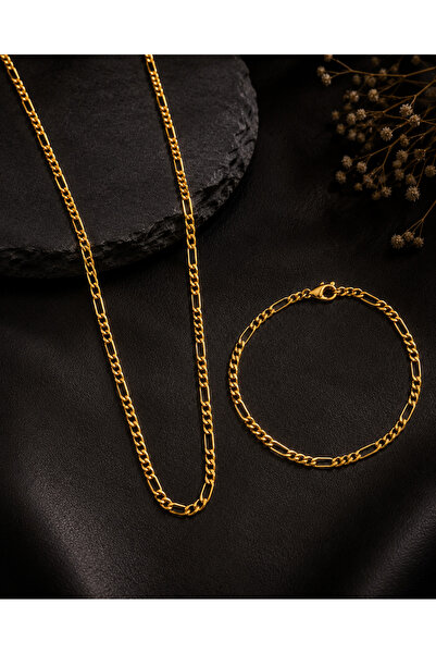 CAXBERN Unisex Figaro Gold Necklace and Bracelet