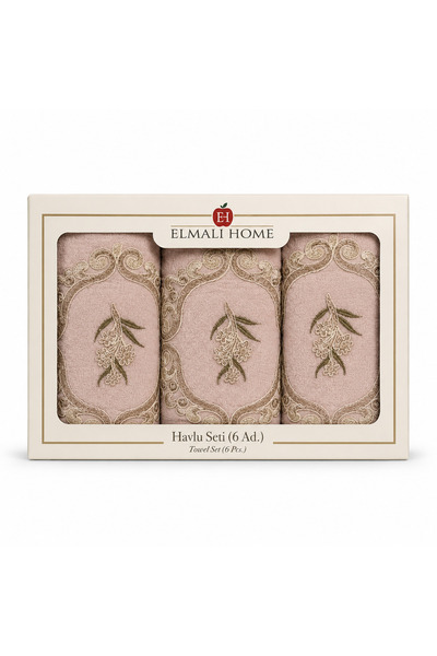 ELMALI home 6 Adet havlu seti - çeyiz havlu özel kutulu - Düğün Hediye 6 parça