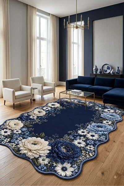LovisaHome Klasik Desenli Yıkanabilir Kaymaz Taban Dijital Baskı Salon Halısı