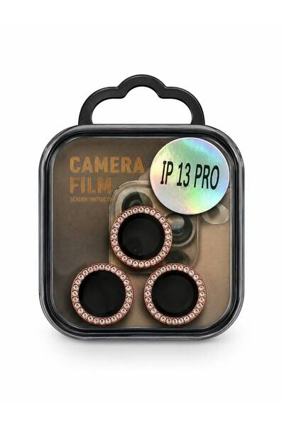 Genel Markalar iphone 13 Pro taşlı çerçeveli cam kamera lens koruyucusu