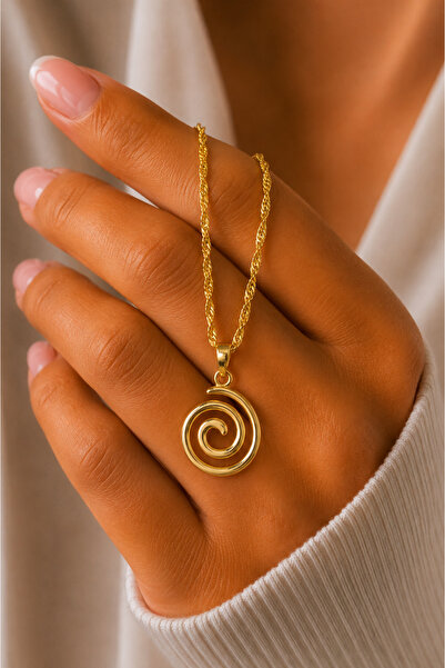 CAXBERN Unisex Spiral Swirl Spiral Vortex Gold Singapore Chain Necklace