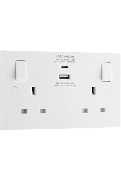 Generic British General BG Electrical White Square Switched 13A Double Socket...