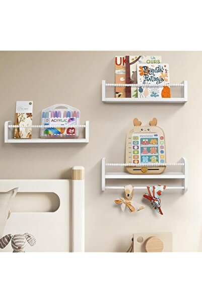 Generic Nursery Floating Shelves for Wall, Set of 3 Book Shelves Natural Wood...
