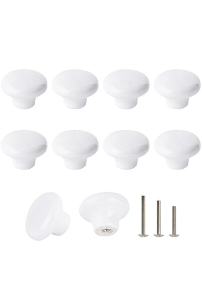 Generic 10x White Door Knob Cabinet Retro Round Ceramic Drawer Cupboard Kitch...