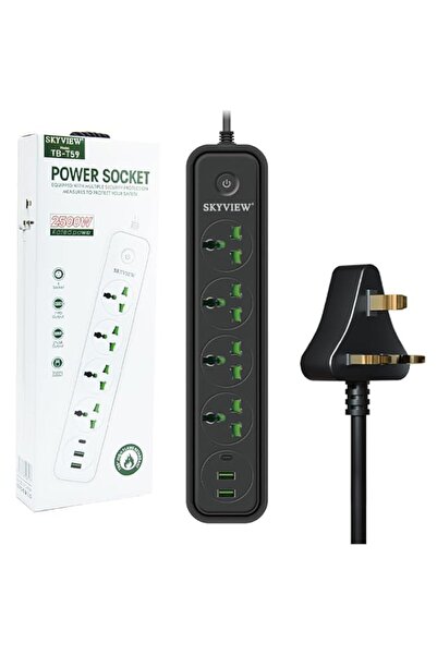 Generic SKY VIEW Surge Protector Power Strip-Flat Plug Extension Cord With 4 ...
