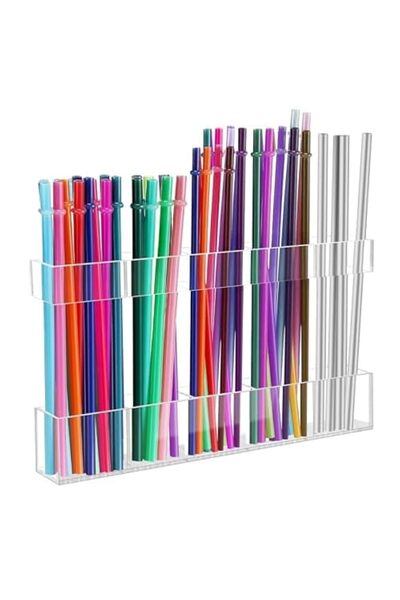 Generic Acrylic Straw Holder For Cabinet, Cabinet Straws Organizer With Doubl...
